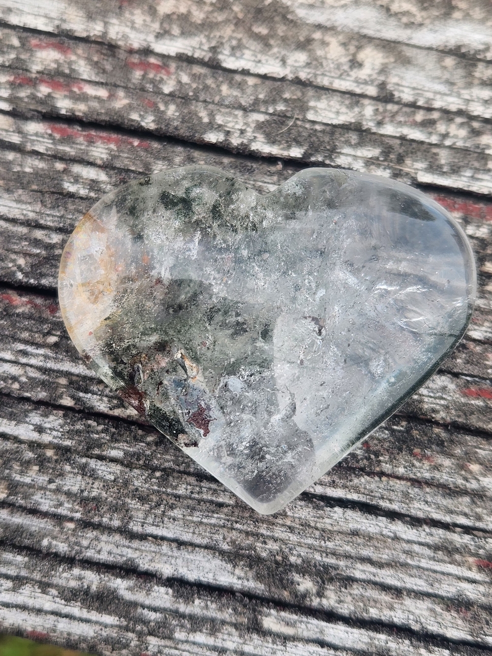 Garden Quartz Heart-Shaped Polished Crystal with Green Inclusions